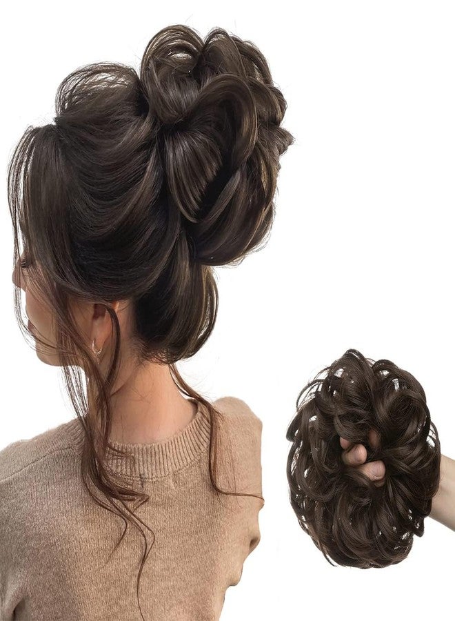 ريتزكارت وصلات شعر ريتزكارت على شكل كعكة فوضوية، مموجة ومجعدة، مصنوعة من المطاط المرن، للنساء (بني) - Image 1