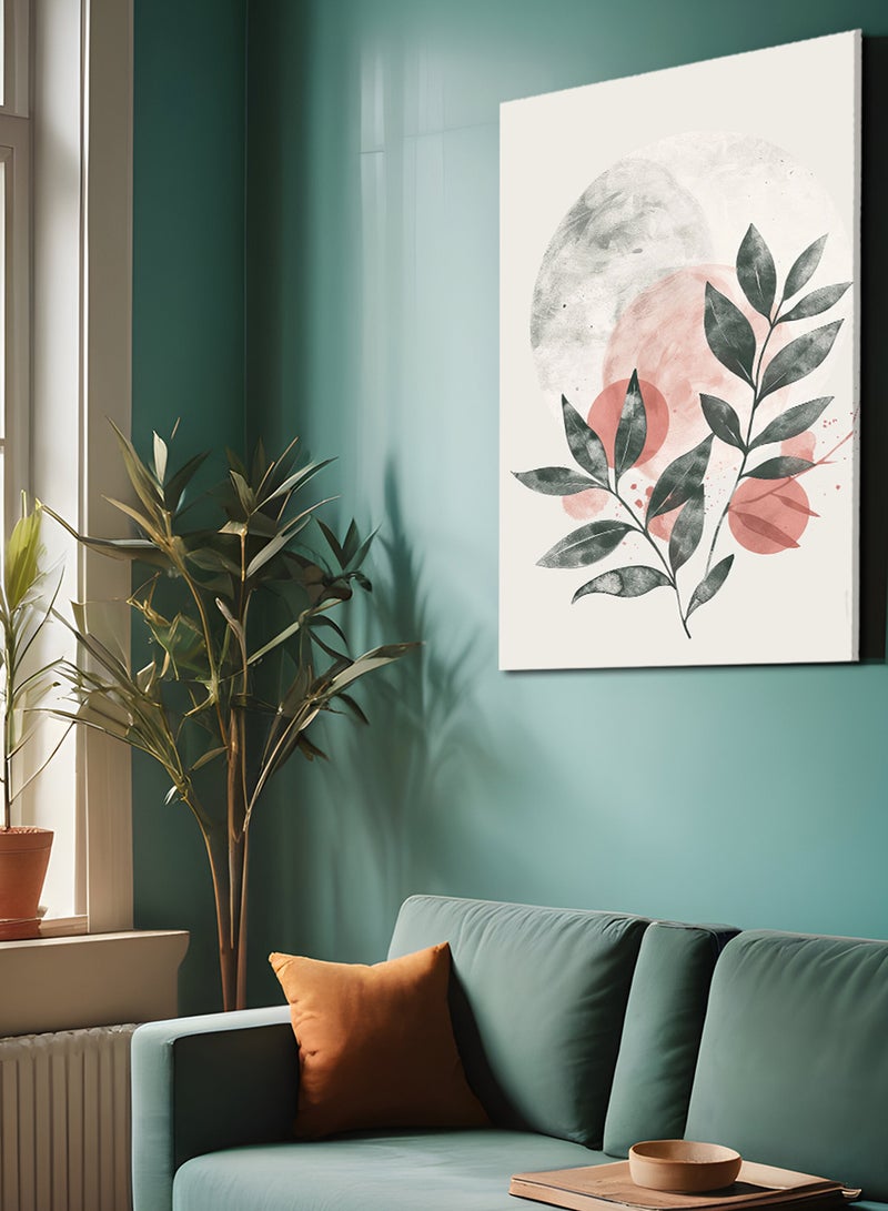 LOWHA Framed Canvas Wall Art Stretched Over Wooden Frame, Leaves  Painting - Image 1