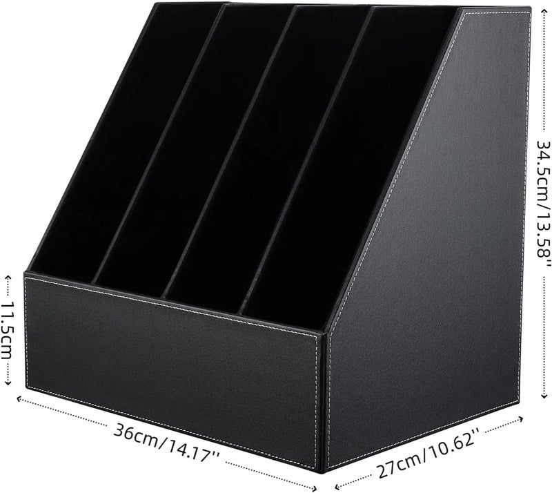 KINGFOM 4-Slot Wood Leather Document Files Holder Rack Stand Desk Files Organizer Papers Collection Cabinet (4 slot Black) - Image 2
