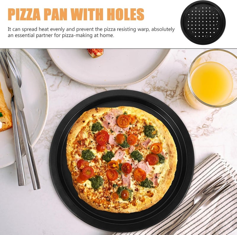 14-inch Perforated Carbon Steel Pizza Baking Pan Set of 2, Non-stick Wear-resistant round Pizza Trays for Oven Use, Reusable Crisping Mesh Bakeware for Home and Restaurant - Image 3