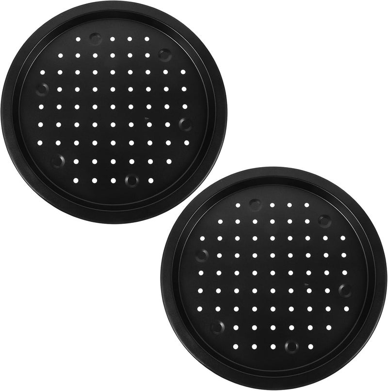 14-inch Perforated Carbon Steel Pizza Baking Pan Set of 2, Non-stick Wear-resistant round Pizza Trays for Oven Use, Reusable Crisping Mesh Bakeware for Home and Restaurant - Image 1