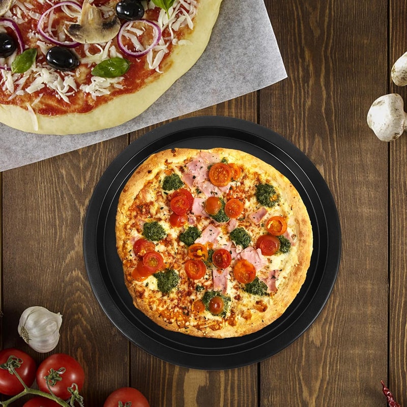 14-inch Perforated Carbon Steel Pizza Baking Pan Set of 2, Non-stick Wear-resistant round Pizza Trays for Oven Use, Reusable Crisping Mesh Bakeware for Home and Restaurant - Image 5