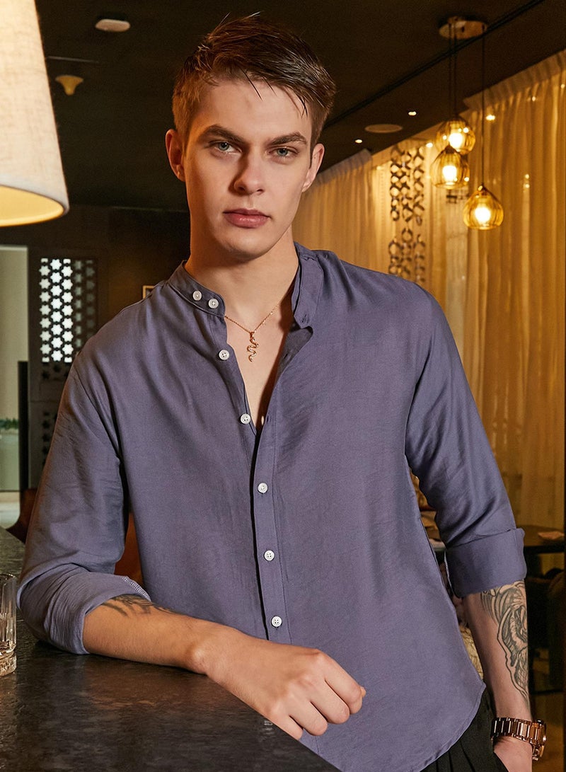 Campus Sutra Men's Steel Blue Breezy Mandarin Shirt - Image 1