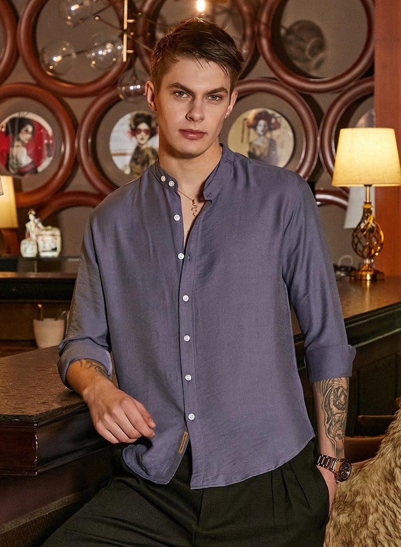 Campus Sutra Men's Steel Blue Breezy Mandarin Shirt - Image 2