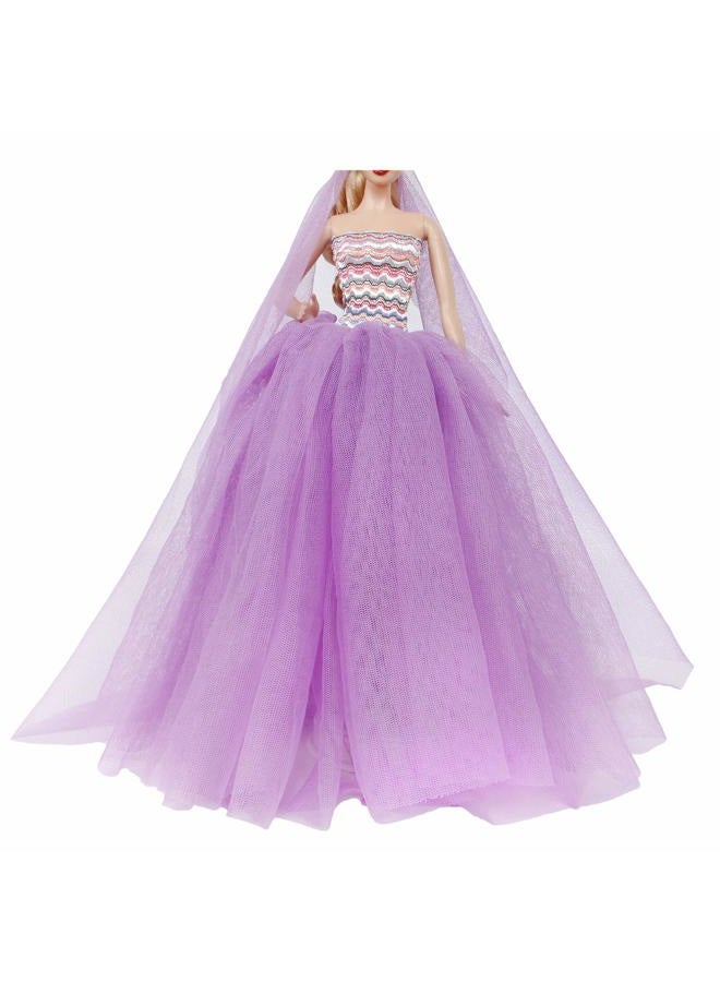 BJDBUS Strapless Elastic Top Wedding Dress with Veil Evening Party Gown Princess Clothes for 11.5 Inch Girl Doll (Purple) - Image 2