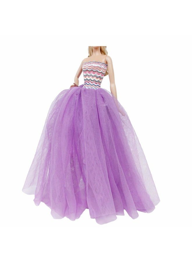 BJDBUS Strapless Elastic Top Wedding Dress with Veil Evening Party Gown Princess Clothes for 11.5 Inch Girl Doll (Purple) - Image 4
