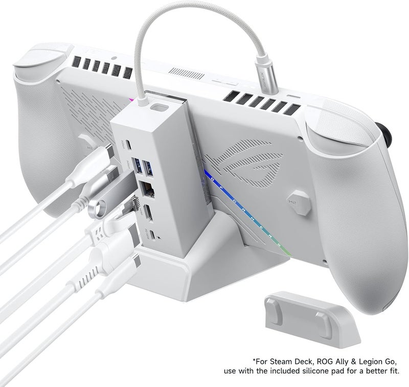 jsaux Global standard processed material Docking Station for ROG Xbox Ally X (2025)/ROG Ally X/ROG Ally/Steam Deck/Legion Go S, 6-in-1 Dock with HDMI 4K@120Hz, Gigabit Ethernet, Dual USB & USB C 3.2 Gen 1, 100W Charging -HB0609 White Global upgraded practical design - Image 2