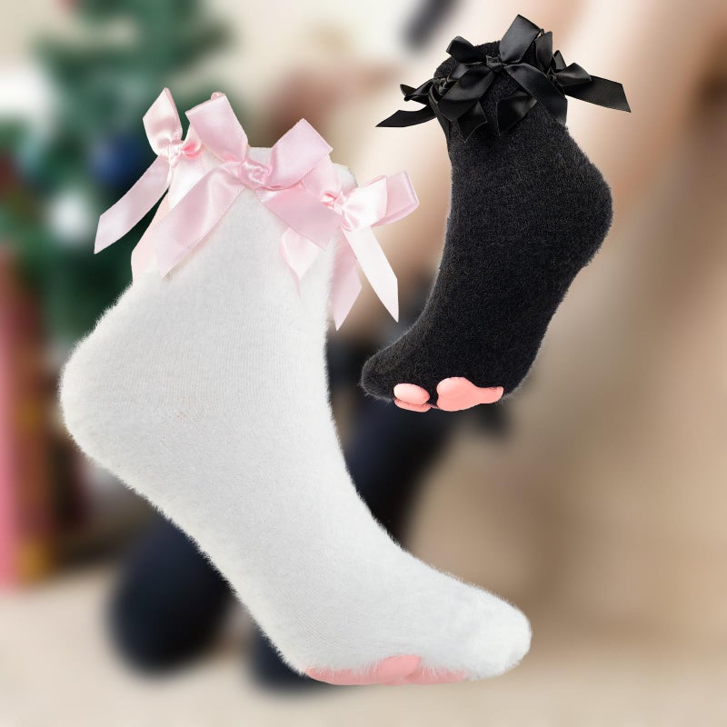 SUPTEC Fuzzy Cute Cat Paw Socks, Cozy 3D Paw Pad Toe Beans Socks for Women - Image 5