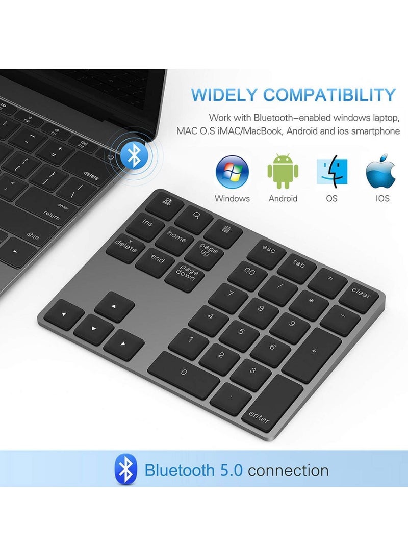 Bluetooth Number Pad, Aluminum Rechargeable Wireless Numeric Keypad Slim 34-Keys External Numpad Keyboard Data Entry for Laptop, MacBook, MacBook Air/Pro, Surface Pro  - Image 2