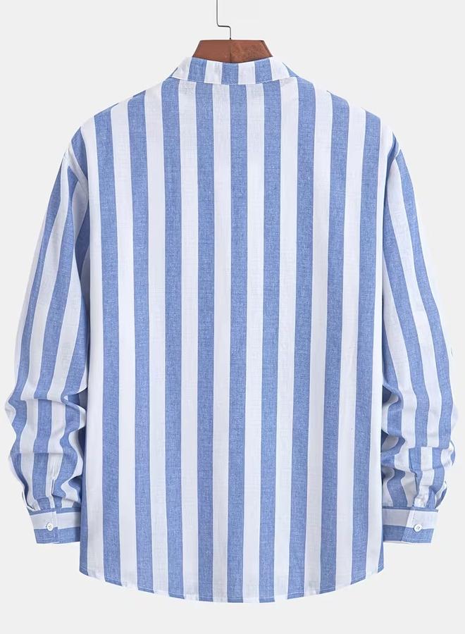 Take Two Blue Striped Stand Collar Shirt - Image 4