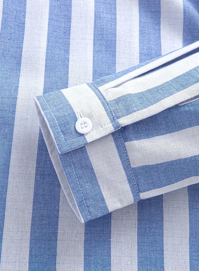 Take Two Blue Striped Stand Collar Shirt - Image 3