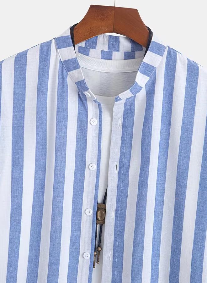 Take Two Blue Striped Stand Collar Shirt - Image 5
