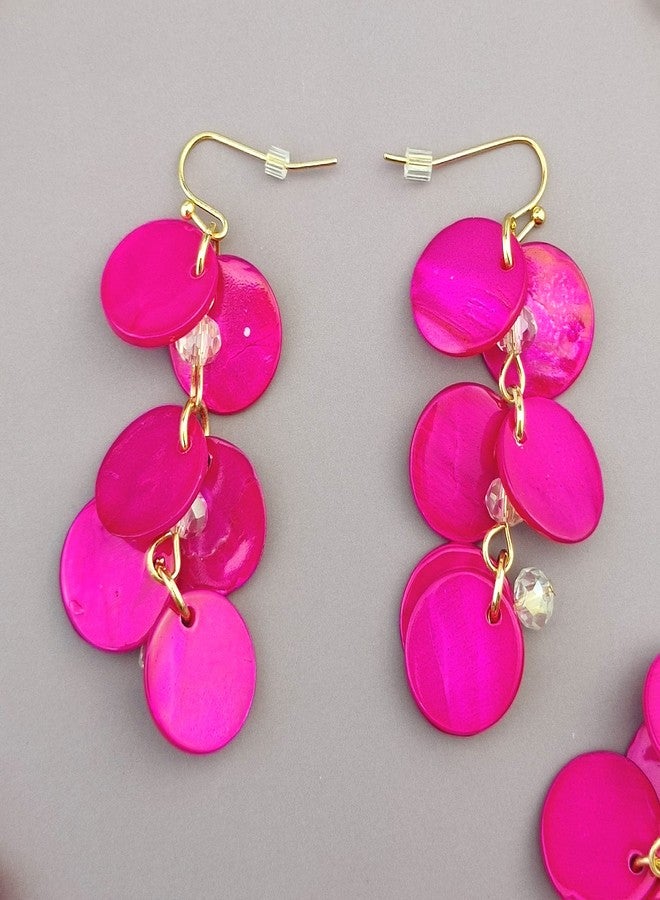 بوكار طقم بوكار ذو طبقتين من الخرز الصدفي مع أقراط للنساء، قلادة تشوكر سميكة مصنوعة يدوياً، قلادة مميزة، طوق عصري، مجوهرات أزياء، هدايا (NK-10248-Magenta) - Image 5