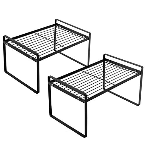 Shantton 2 Pack Kitchen Cabinet Shelf Counter Organizer Rack Pantry Storage Bathroom Bedroom Office Table Desk Space Saving Steel Frame Stackable Rust Resistant Non Slip Black