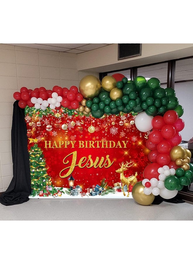 CINRAY Happy Birthday Jesus Banner Backdrop 7X5Ft Red Christmas Jesus'S Birthday Party Decorations Background For Xmas Indoor Outdoor Christmas Holiday Winter Birthday Party Decor Supplies - Image 5