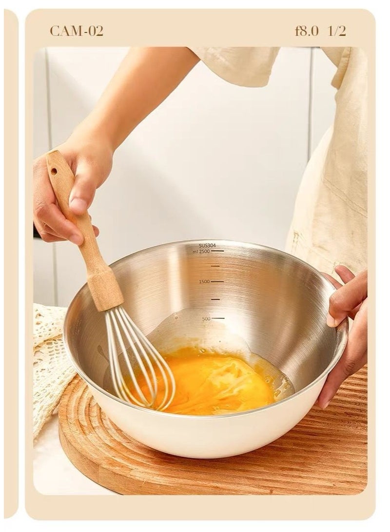 هومستر طقم وعائي خلط من الفولاذ المقاوم للصدأ (1200 مل + 2500 مل) - أطباق تحضير طعام للسلطة والعجين والخفق - بقاعدة مانعة للانزلاق - Image 3