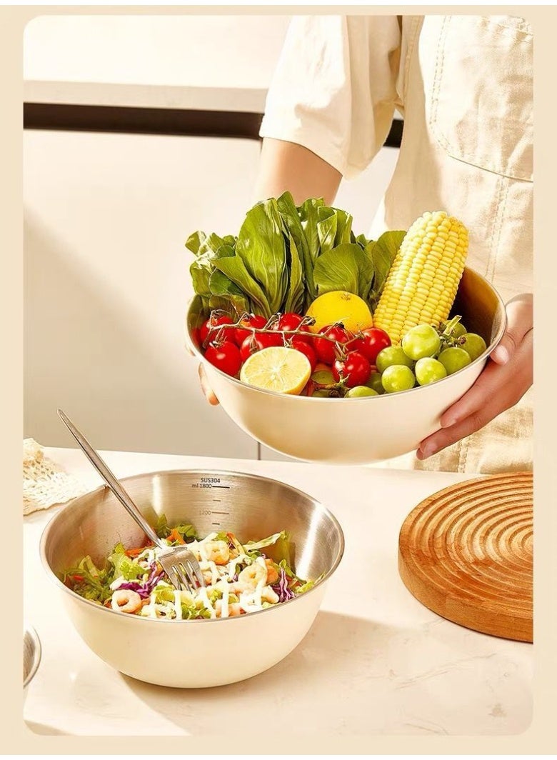 هومستر طقم وعائي خلط من الفولاذ المقاوم للصدأ (1200 مل + 2500 مل) - أطباق تحضير طعام للسلطة والعجين والخفق - بقاعدة مانعة للانزلاق - Image 2