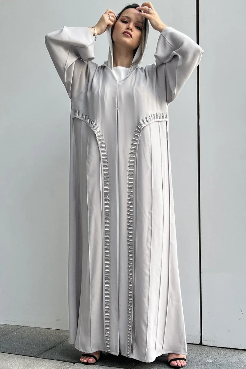 Moistreet Embroidered Open Front Abaya