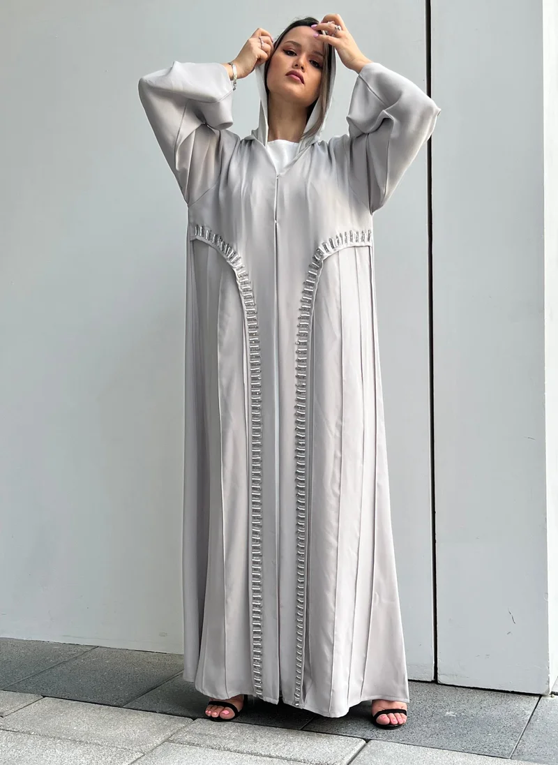 Moistreet Embroidered Open Front Abaya