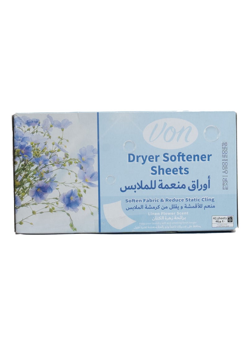 VON Dryer Softener Sheets 40 Count  Linen Scent - Image 1