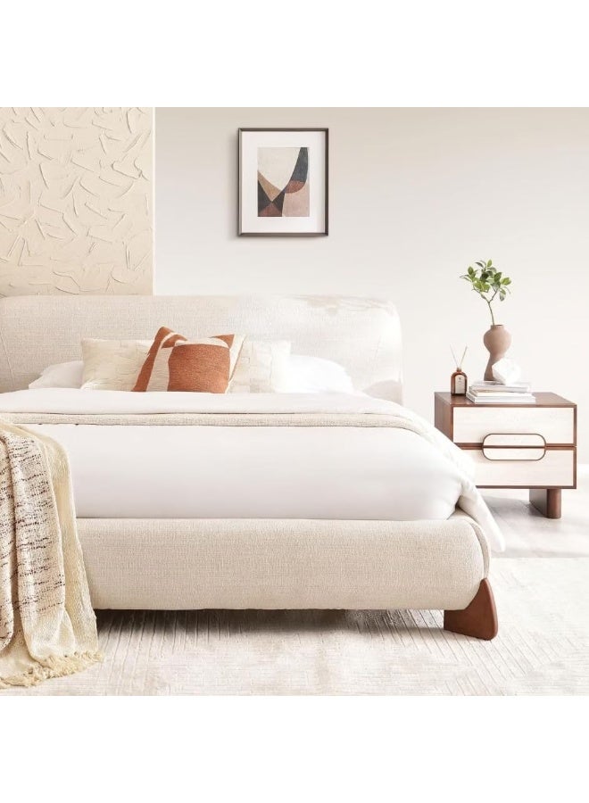 Generic UAE Homes Modern Upholstered Platform Bed Frame, Beige Linen Fabric with Wooden Legs (200 X 200)  - Image 3
