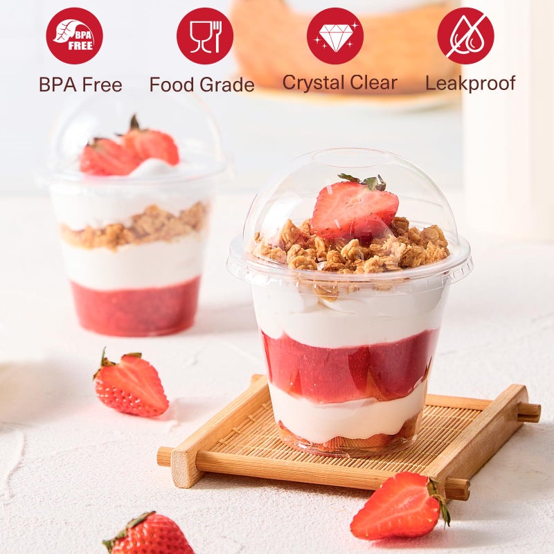 Qeirudu 50 Pack 9 Oz Clear Plastic Dessert Cups with Dome Lids No Hole, Small Parfait Cups Mini Round Party Serving Cups for Ice Creams, Cakes, Fruits, Snacks - Image 3