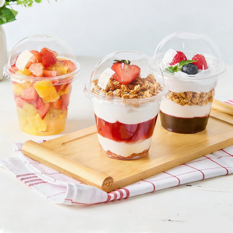 Qeirudu 50 Pack 9 Oz Clear Plastic Dessert Cups with Dome Lids No Hole, Small Parfait Cups Mini Round Party Serving Cups for Ice Creams, Cakes, Fruits, Snacks - Image 4