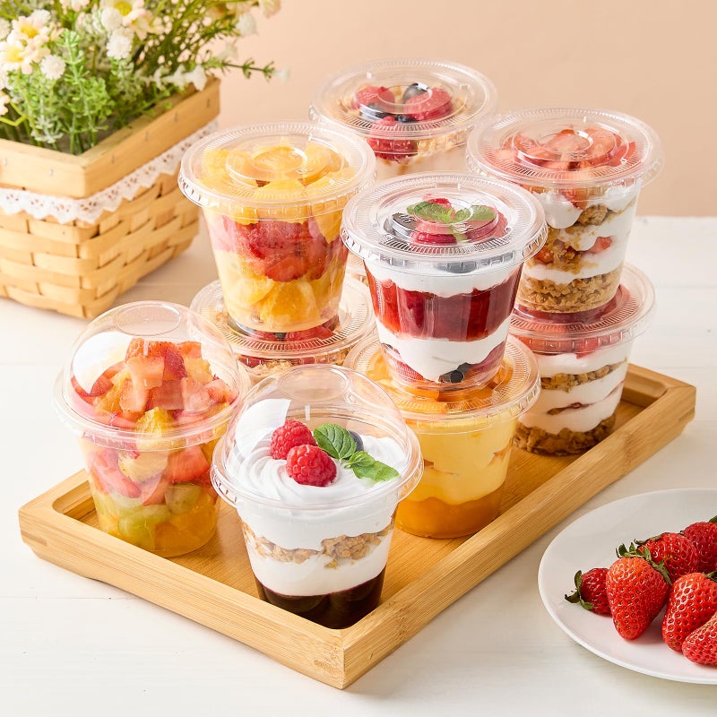 Qeirudu 50 Pack 9 Oz Clear Plastic Dessert Cups with Dome Lids No Hole, Small Parfait Cups Mini Round Party Serving Cups for Ice Creams, Cakes, Fruits, Snacks - Image 5