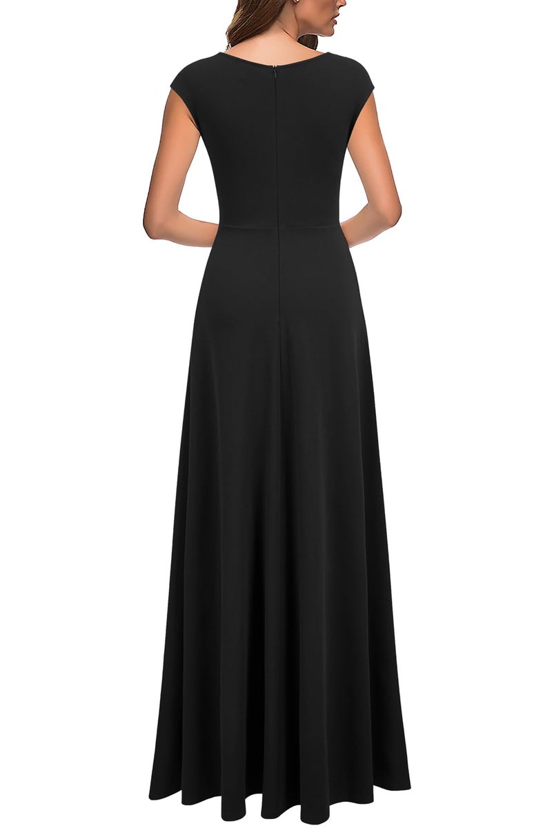 MUSHARE Women's Cocktail Dresses with Pockets Ruffled Sexy Split Party Long Formal Dress Black - Image 2
