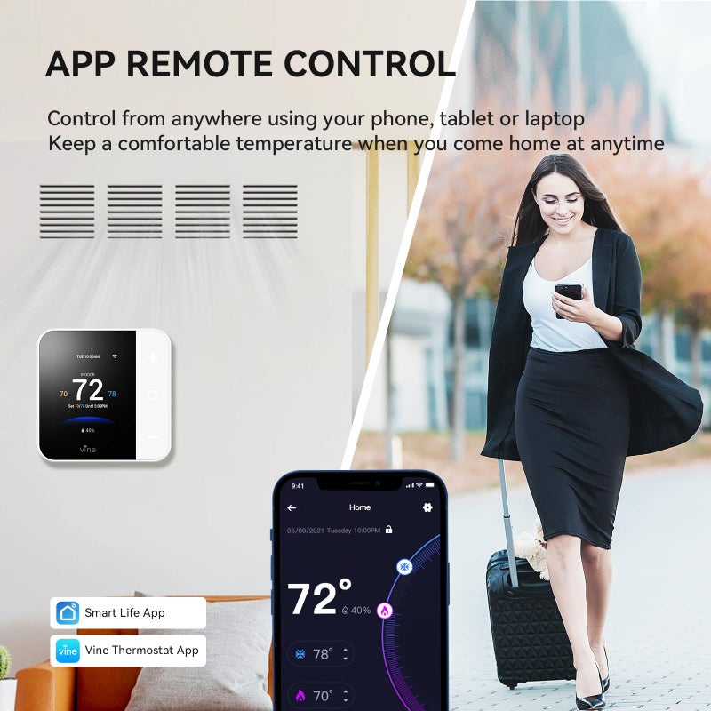 Vine Thermostat for Home with Touchscreen Color Display, WiFi Smart Thermostat Compatible with Alexa and Google Assistant, 7day/8period Programmable, Energy Saving, C-Wire Required, Screen Size 2.8" - Image 4
