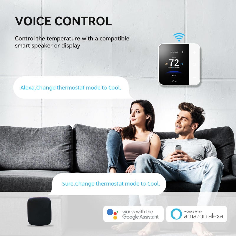 Vine Thermostat for Home with Touchscreen Color Display, WiFi Smart Thermostat Compatible with Alexa and Google Assistant, 7day/8period Programmable, Energy Saving, C-Wire Required, Screen Size 2.8" - Image 5