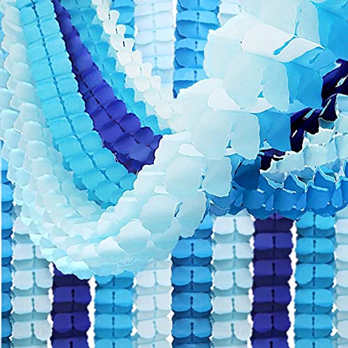 RUBFAC 6pcs Four-Leaf Clover Garland Party Blue and White Streamers Tissue Paper Hanging Flower Garland for Frozen Party Baby Shower Decoration - Image 1