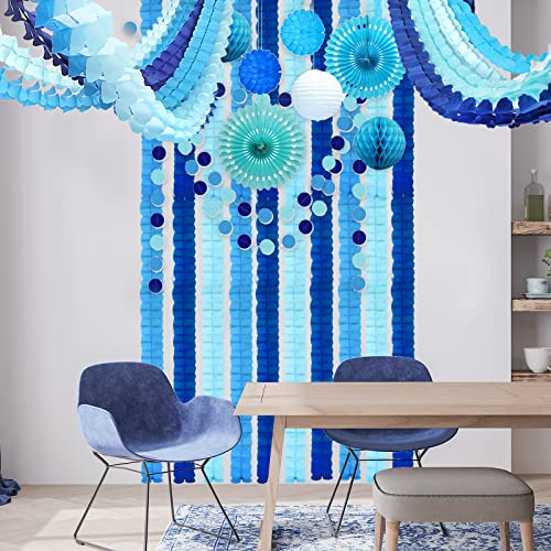 RUBFAC 6pcs Four-Leaf Clover Garland Party Blue and White Streamers Tissue Paper Hanging Flower Garland for Frozen Party Baby Shower Decoration - Image 5