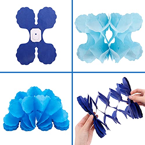 RUBFAC 6pcs Four-Leaf Clover Garland Party Blue and White Streamers Tissue Paper Hanging Flower Garland for Frozen Party Baby Shower Decoration - Image 3