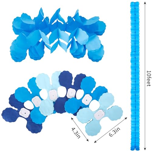 RUBFAC 6pcs Four-Leaf Clover Garland Party Blue and White Streamers Tissue Paper Hanging Flower Garland for Frozen Party Baby Shower Decoration - Image 2