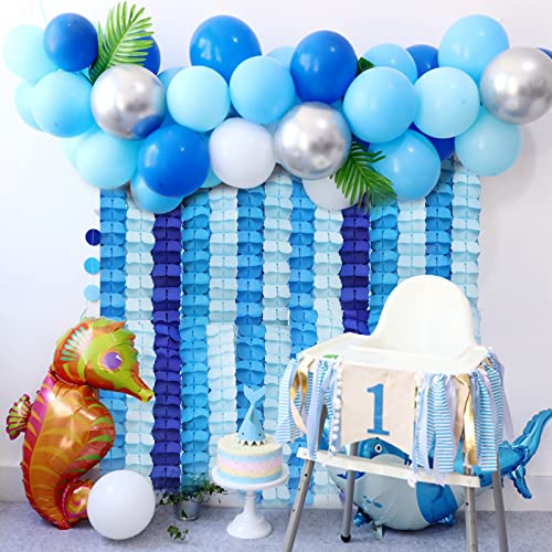 RUBFAC 6pcs Four-Leaf Clover Garland Party Blue and White Streamers Tissue Paper Hanging Flower Garland for Frozen Party Baby Shower Decoration - Image 4