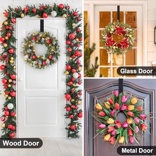 HEYHOUSE Wreath Hanger,Christmas Decorations Adjustable Wreath Hanger for Front Door Decor from 14.9-25",Over The Door Hooks Organizer 20 lbs Larger Doors Wreaths Hanger Halloween Xmas Decorations Hook - Image 3
