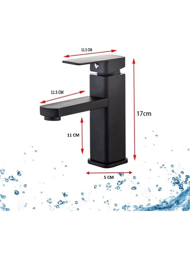 Biella Matte Black Bathroom Basin Mixer With Pop Up Drain And Hoses - Modern Hot And Cold Water Lavatory Washbasin Faucet For Kitchen Bathroom - Image 2