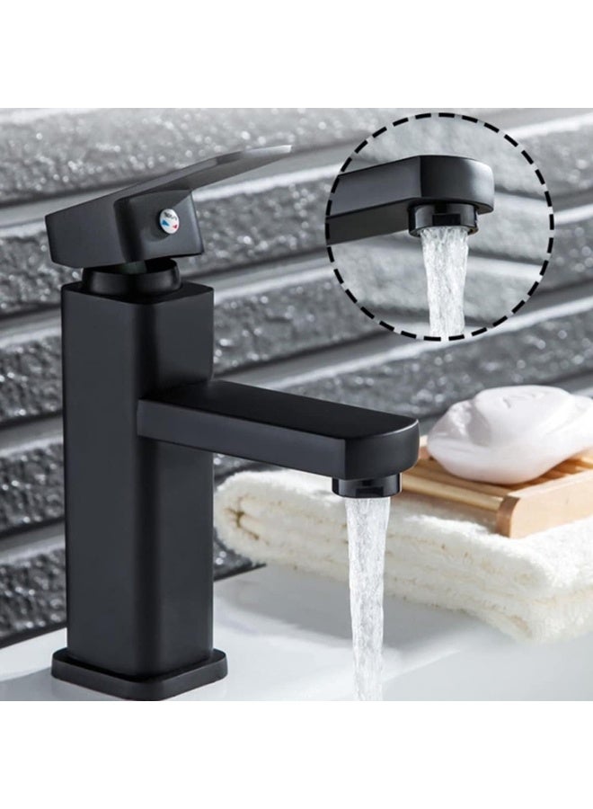 Biella Matte Black Bathroom Basin Mixer With Pop Up Drain And Hoses - Modern Hot And Cold Water Lavatory Washbasin Faucet For Kitchen Bathroom - Image 4