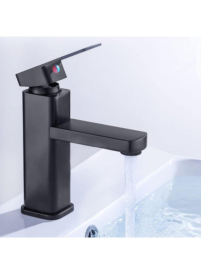 Biella Matte Black Bathroom Basin Mixer With Pop Up Drain And Hoses - Modern Hot And Cold Water Lavatory Washbasin Faucet For Kitchen Bathroom - Image 5