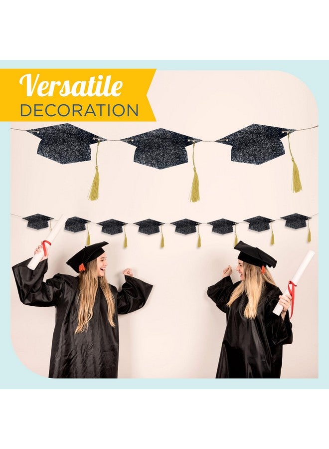 4E's Novelty Graduation Cap Banner - Black Glitter 2025 Grad Cap Garland, Grad Party Decorations 2025, Hanging Graduation Decor for College, High School & Outdoor Celebrations - Image 5