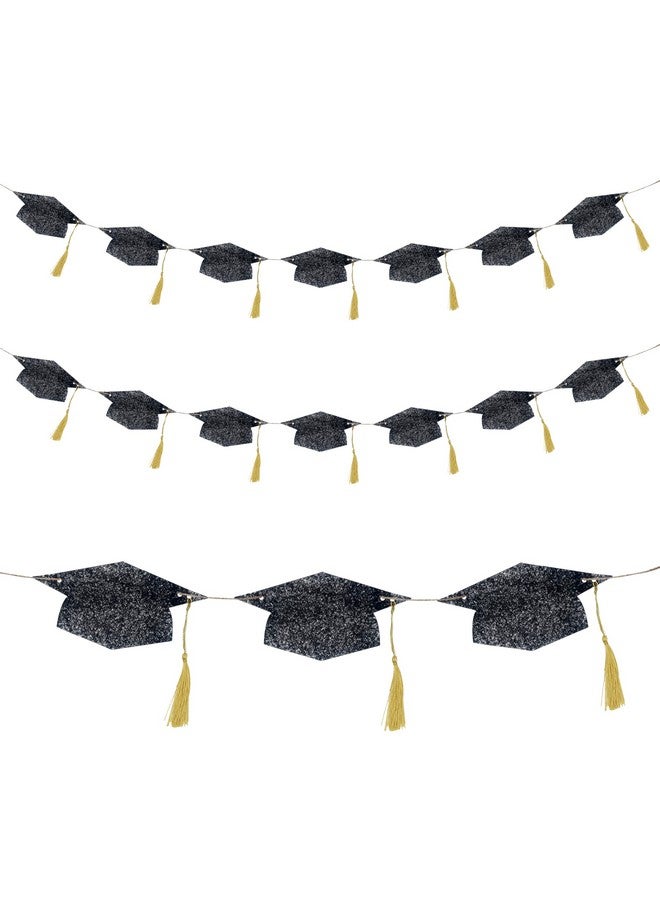 4E's Novelty Graduation Cap Banner - Black Glitter 2025 Grad Cap Garland, Grad Party Decorations 2025, Hanging Graduation Decor for College, High School & Outdoor Celebrations - Image 1