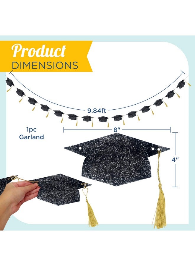 4E's Novelty Graduation Cap Banner - Black Glitter 2025 Grad Cap Garland, Grad Party Decorations 2025, Hanging Graduation Decor for College, High School & Outdoor Celebrations - Image 2