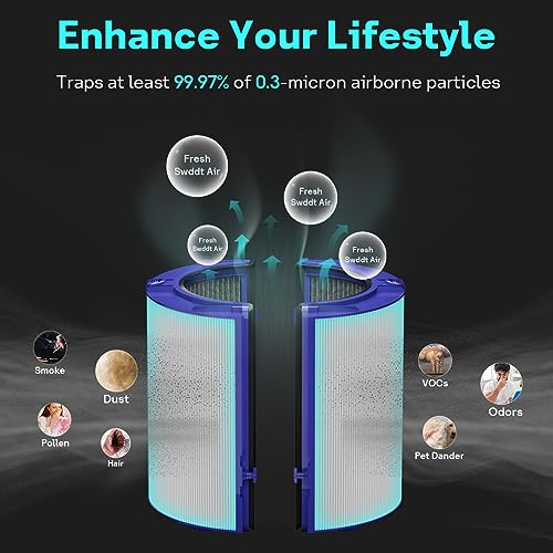 Leemone فلتر لييمون 2 في 1 HEPA+كربون بديل لجهاز دايسون PH01 HP06 TP06 HP07 TP07 HP09 TP09 TP10 HP10 لتنقية الهواء 360° مروحة زجاجية نقية باردة حارة مرطبة، عبوة واحدة - Image 4