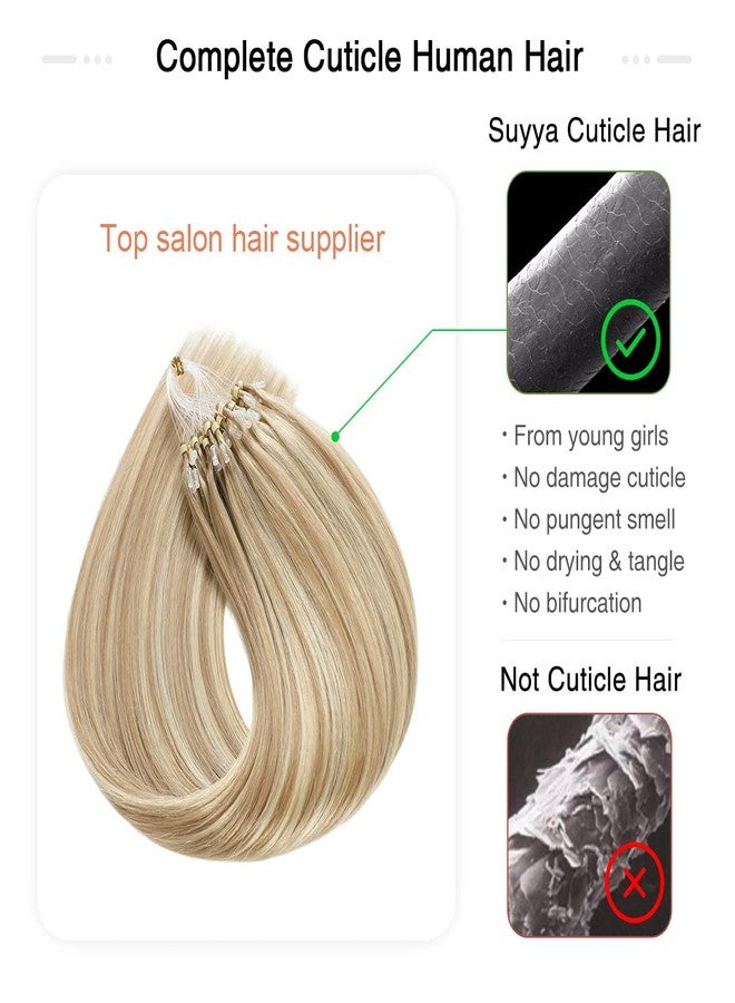 سويا وصلات شعر SUYYA Micro Loop، شعر بشري حقيقي، أشقر رمادي/أشقر فاتح، وصلات شعر Microlink مستقيمة، 50 خصلة، 50 غرام/العبوة للنساء (18 بوصة #P18/613) - Image 5