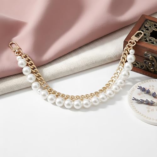 Nalefow Purse Extender Chain Pearl Cherry Purse Chian Strap Replacement Short Chain Straps, Metal Flower Heart Purse Strap (Large Pearl) - Image 3