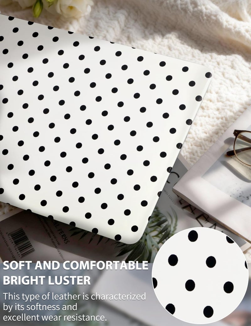 Seorsok Compatible with MacBook Air 13 Inch Case 2022 2021 2020 2019 2018 Release A1932 A2179 M1 A2337 Touch ID,Elegant Leather Plastic Hard Shell Case & Keyboard Cover,Black Polka Dots Design,White - Image 2