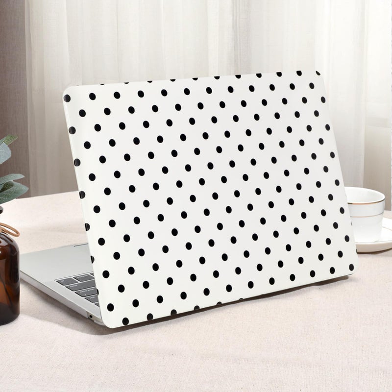 Seorsok Compatible with MacBook Air 13 Inch Case 2022 2021 2020 2019 2018 Release A1932 A2179 M1 A2337 Touch ID,Elegant Leather Plastic Hard Shell Case & Keyboard Cover,Black Polka Dots Design,White - Image 1