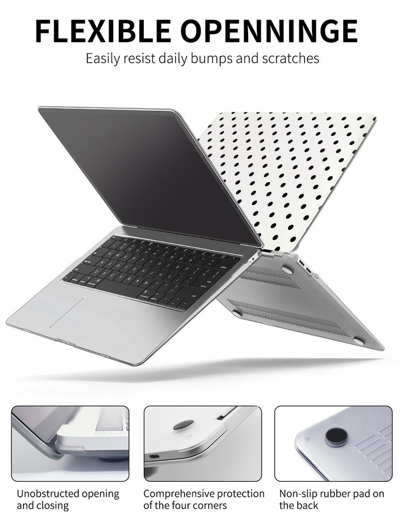 Seorsok Compatible with MacBook Air 13 Inch Case 2022 2021 2020 2019 2018 Release A1932 A2179 M1 A2337 Touch ID,Elegant Leather Plastic Hard Shell Case & Keyboard Cover,Black Polka Dots Design,White - Image 5