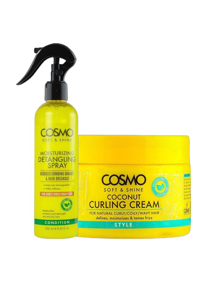 COSMO Soft And Shine Coconut Curling Cream For Natural Curly And Coily And wavy Hair 325g + Soft And Shine Moisturizing Detangling Spray For Curly Coily And Wavy Hair 250 Ml  - Image 1